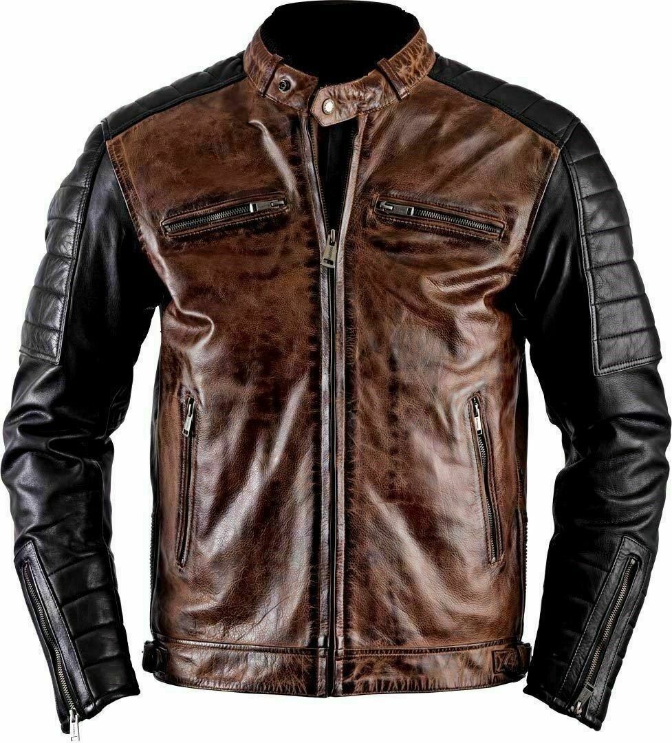 Men vintage motorcycle biker distressed brown cafe racer 2 shaded ...